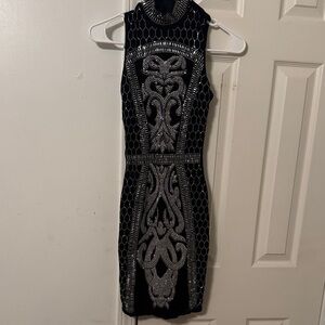 AKIRA Black and Silver Bedazzled Mini Dress